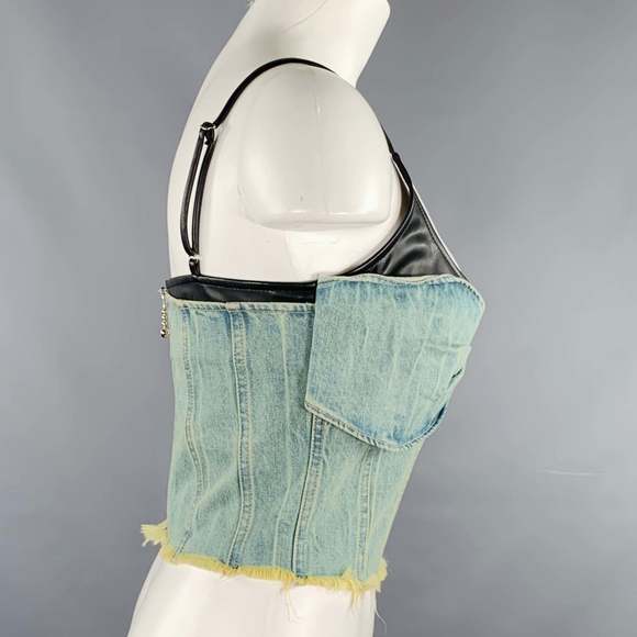 PRIVATE POLICY Twist Front Black Denim Acid Wash Bustier Casual Top - Picture 2 of 6